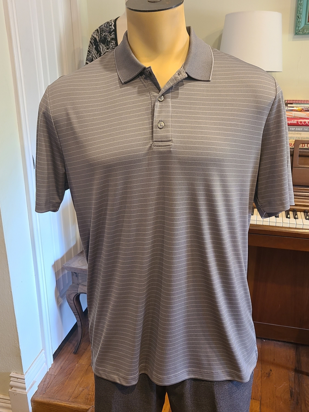 Perry Ellis Men's Gray Pinstripe Polo